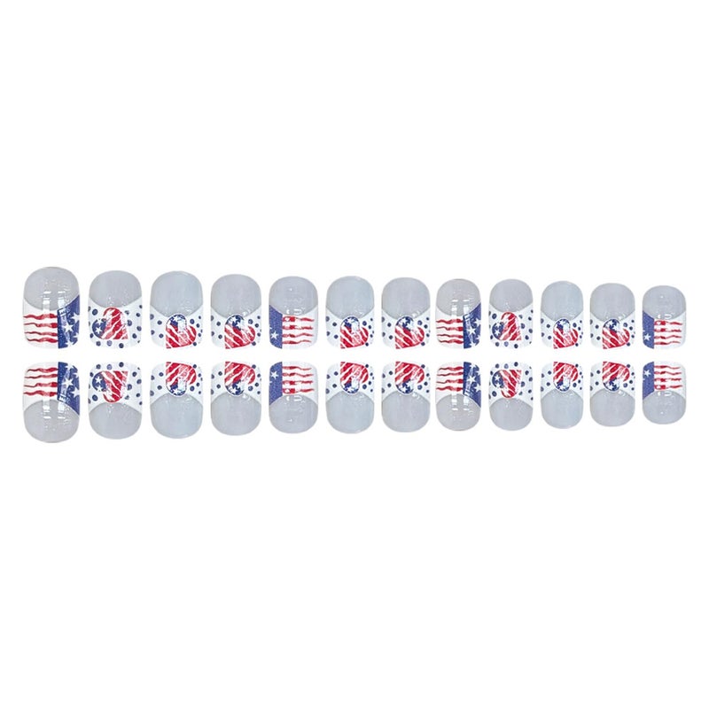 LRKNNO Independence Day French Tip Press on Nails Short Square Fake Nails Heart American Flag White Nails Tips Full Cover Acrylic Nails with Design Glossy 4th of July Glue on Nails for Women Girls 24Pcs - Image 3